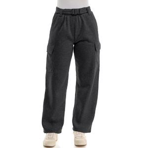 Derek Heart Womens High Rise Wide Leg Fleece Cargo Pants - 1 of 4