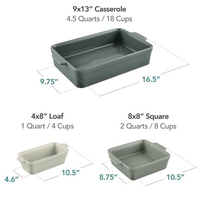 French Gray Ceramic 3-Piece Bakeware Set with Handles