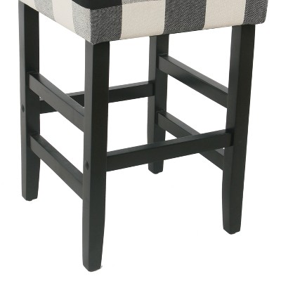 Black and White Plaid Wood Backless Counter Stool