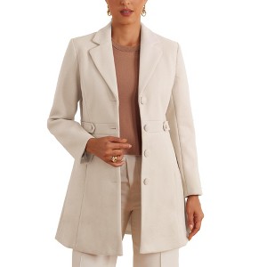 Allegra K Women's Notched Lapel Single Breasted Button Down Outerwear Winter Coats - 1 of 4