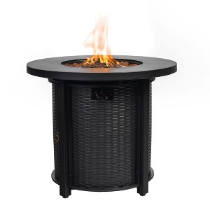 Gulches 30" Round Propane Fire Pit Table - 50,000 BTU Black Steel, ETL Approved, Hidden Tank Storage, Piezo Ignition & Lava Rocks - 1 of 4