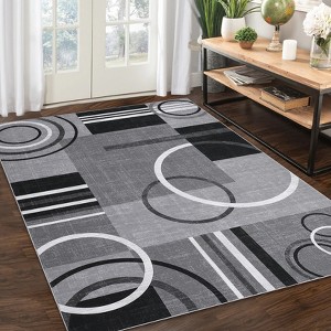coucheta Machine Washable Area Rug, Modern Circle Stripes Non-Slip Non-Shedding Low Pile Carpet for Living Room, Bedroom, Dining Room, Office - 1 of 4