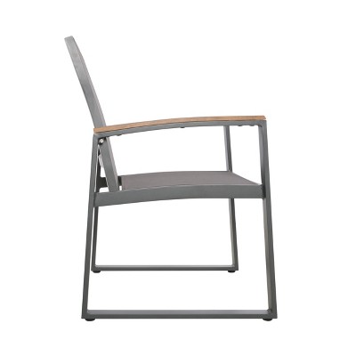 Aubrey Gray Aluminum Outdoor Dining Chairs with Faux Wood Accents, Set of 2
