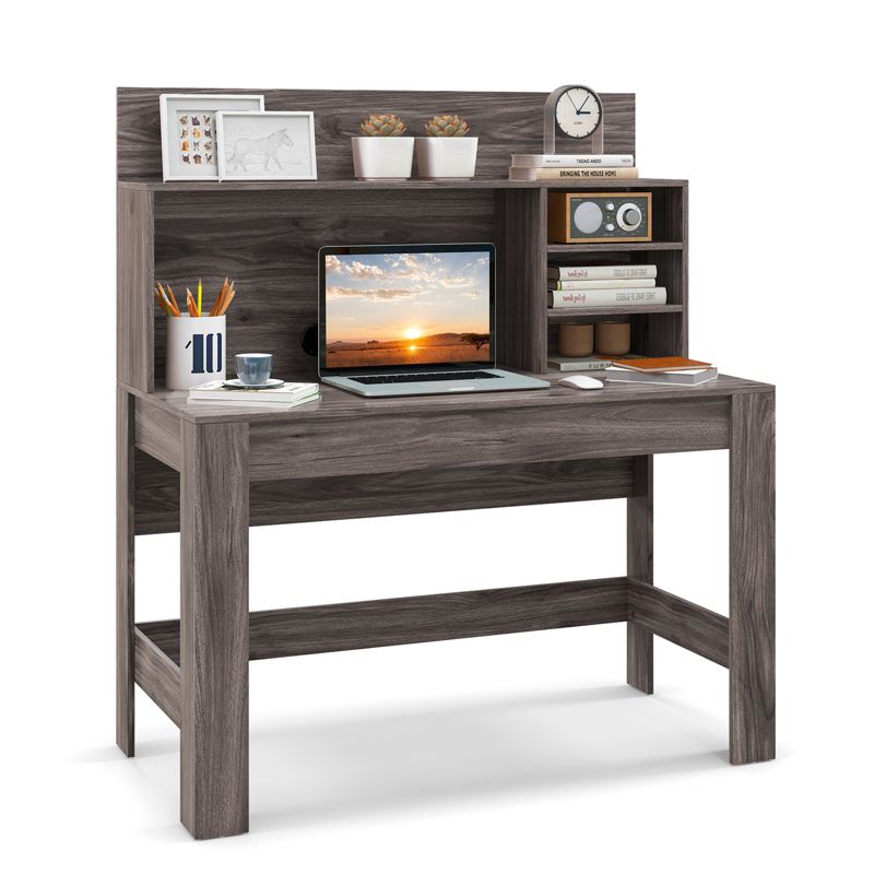 Tangkula 48” Computer Desk with Bookshelf Home Office Writing Desk with Anti-Tipping Kits & Cable Management Hole Rustic Oak/White, 1 of 11