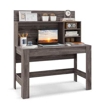 Tangkula 48” Computer Desk with Bookshelf Home Office Writing Desk with Anti-Tipping Kits & Cable Management Hole Rustic Oak/White