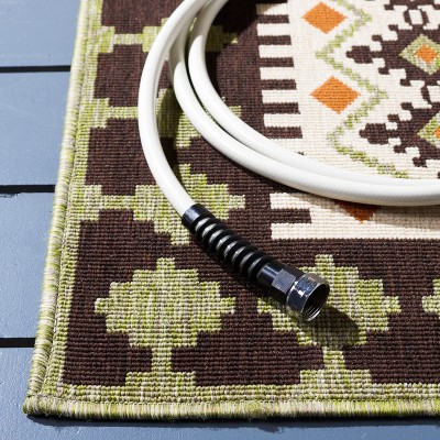 Veranda Square Brown and Terracotta Synthetic Indoor/Outdoor Rug
