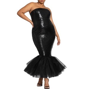 ELOQUII Tulle Flounce Sequin Column Dress - 1 of 4