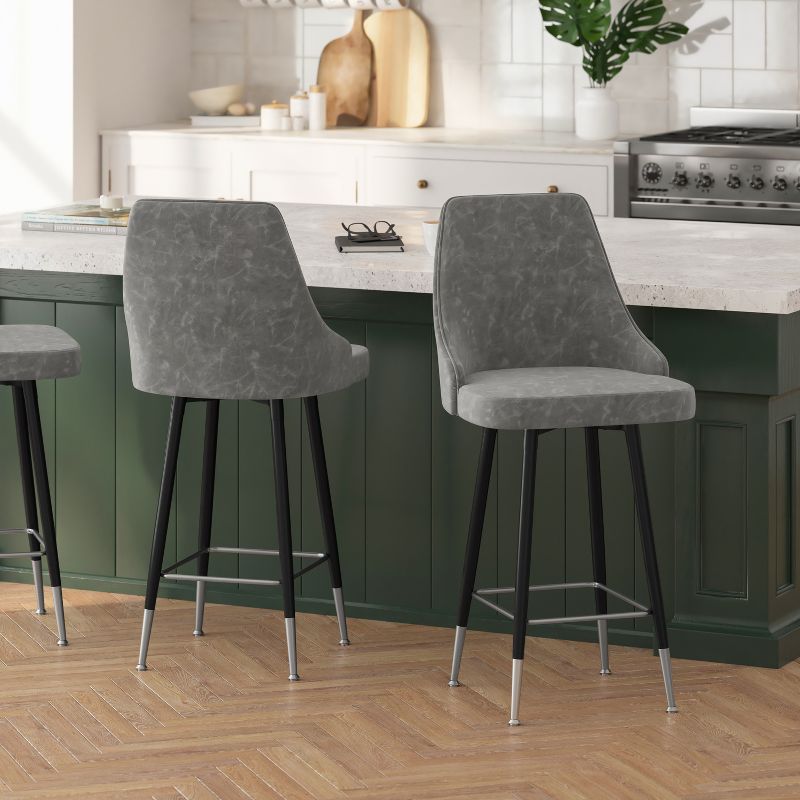 Merrick Lane Modern Upholstered Dining Stools with Chrome Accented Metal Frames and Footrests, 5 of 12