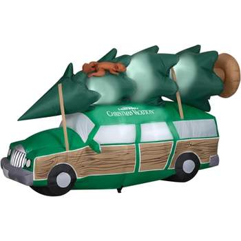 Gemmy Christmas Airblown Inflatable NLCV Station Wagon w/Squirrel & Tree Scene, 5 ft Tall, Multi