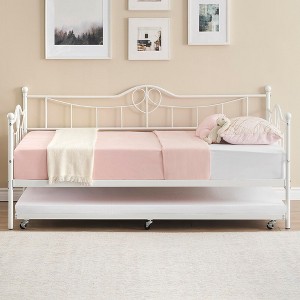 Twin Daybed with Trundle Bed,Metal Twin Day Bed Twin Size with Steel Slat Support, Sofa Bed for Living Room and Guest Room - 1 of 4
