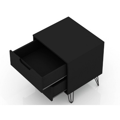 Mid-Century Modern Black Nightstand with Splayed Metal Legs, Set of 2