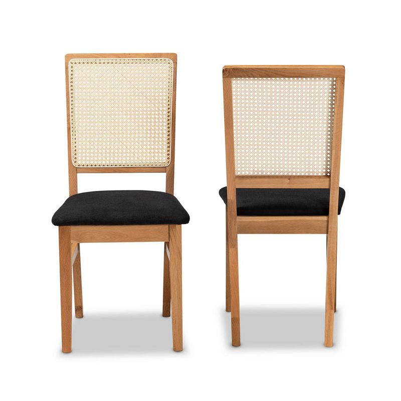 Set of 2 Idris Fabric Upholstered Rattan Dining Chairs Black/Oak Brown - Baxton Studio, 1 of 11