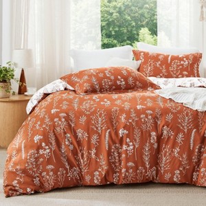 Bedsure | 2/3 Pcs Floral Printed Reversible Sage Green Comforter Set Queen Size Soft Designed Plants Pattern Bedding Set - 1 of 4