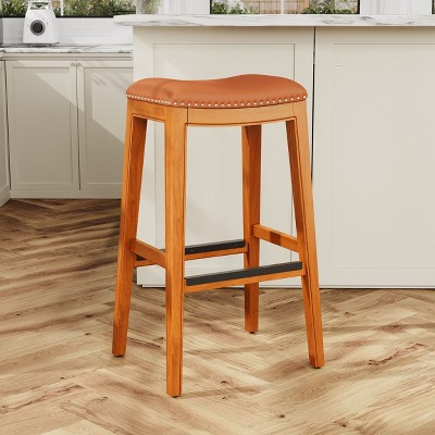NicBex 24"/32" Bar Stools Set of 2,Counter Height Bar Stools with Nailhead Trim,Bonded Leather Stools for Kitchen Counter & Dining