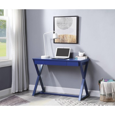 Vynxaria 1-Drawer Writing Desk - Twilight Blue, X-Shaped Wooden Base, Multi-Use (Console Table for Living Room/Entryway)