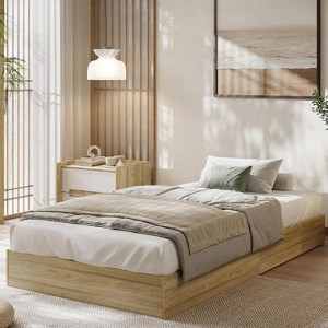 Coucheta T/F/Q/K Wood Platform Bed Frame, Wooden Bed Frame Without Headboard, Wood Slat Support, No Box Spring Needed, Easy Assembly, Multi-Color - 1 of 4