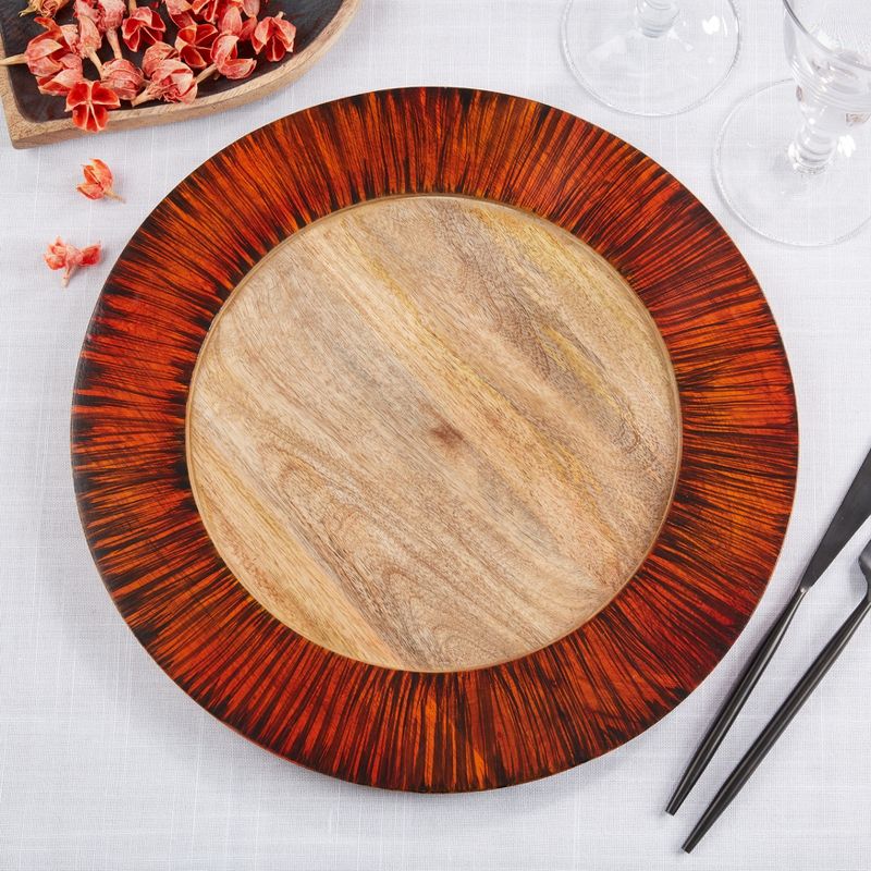 Saro Lifestyle Vintage Wood Design Charger Plate (Set of 4), 13", Brown, 4 of 5