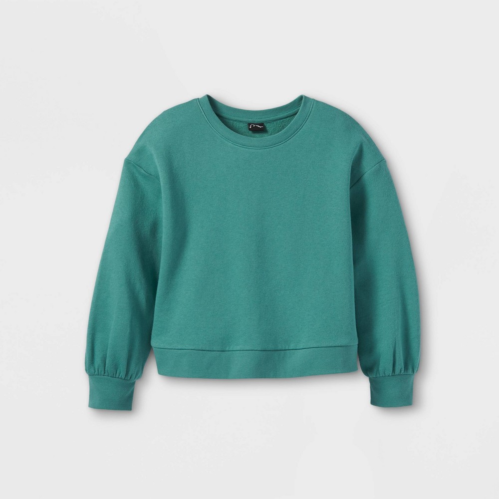 Size Medium ( 7/8 ) Kids' Cropped Crew Neck Sweatshirt - art class Green 