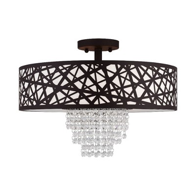 Bronze Nest-Inspired 4-Light Semi-Flush Drum with Crystal Accents