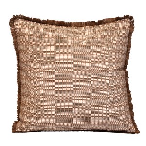 HomeRoots 24" Brown and White Striped Cotton Throw Pillow With Fringe - 1 of 4