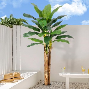 Artificial Banana Tree, 5Ft/6Ft/7Ft Faux Banana Tree with Gray Pot, Artificial Plant with 11/21/24 Faux Banana Leaf Plant for Home Office Decoration - 1 of 4