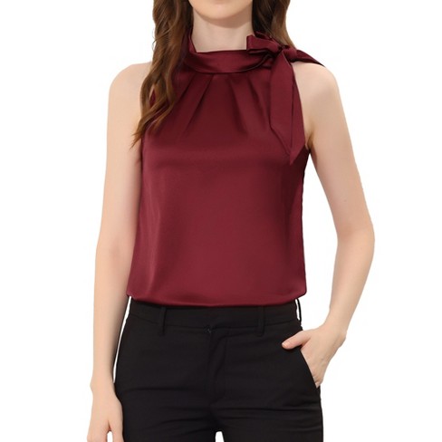 One Shoulder Silk Blouse for Women Sleeveless Satin Shirt 