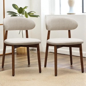Set of 2 Flannelette Upholstered Dining Chairs with Walnut Solid Wood Legs, Mid-Century Armless Chairs for Kitchen or Living Room - 1 of 4