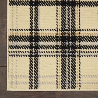 Handmade Cream & Black Plaid 5' x 7' Synthetic Area Rug