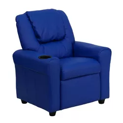 Flash Furniture Contemporary Blue Vinyl Kids Recliner with Cup Holder and Headrest