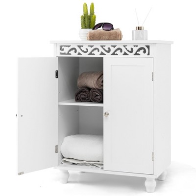 Tangkula Bathroom Cabinet Floor Storage Organizer w/ Anti-Tipping Kits Adjustable Shelf