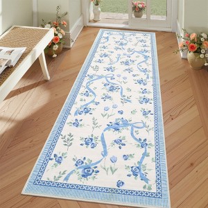Modern Washable Area Rug for Living Room, Bow-knot Printed Floor Rug with Non Slip Backing, Low Pile Stain Resistant Carpet for Dorm - 1 of 4