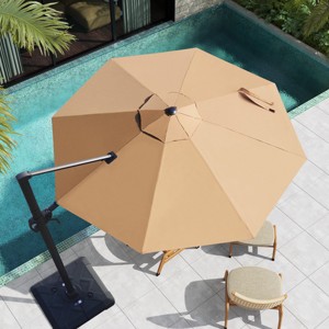 Pellebant 10.5FT Patio Offset Cantilever Umbrella Round with 360Rotation 6 Heights Adjustable Aluminum Pole Outdoor Umbrella - 1 of 4
