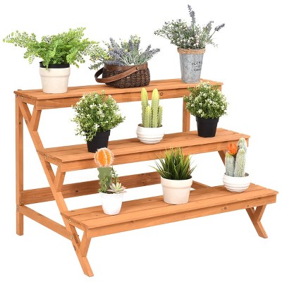 Costway 3 Tier Wood Plant Stand Flower Pot Holder Shelf Display Rack ...