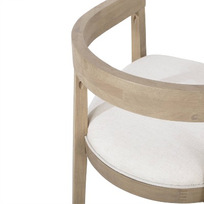 Set of 2 Beige Upholstered Wood Tub Dining Chairs