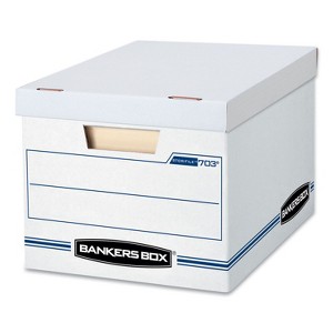 Bankers Box STOR/FILE Basic-Duty Storage Boxes, Letter/Legal Files, 12.5" x 16.25" x 10.5", White/Blue, 4/Carton - 1 of 4