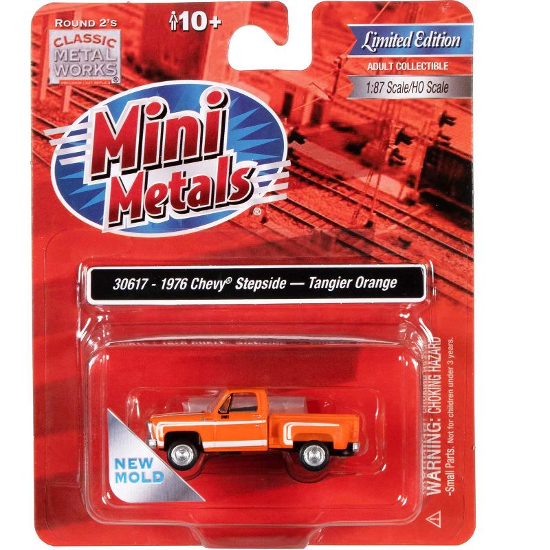 1976 Chevrolet Stepside Pickup Truck Tangier Orange with White Stripes 1/87 (HO) Scale Model Car by Classic Metal Works, 3 of 4