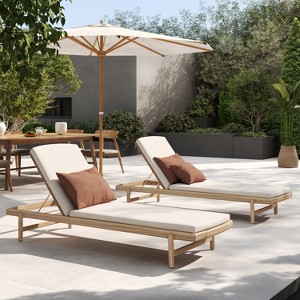 Christopher Knight Home Mallorca Acacia Wood Chaise Lounge With Water-Repellent Cushions - 1 of 4
