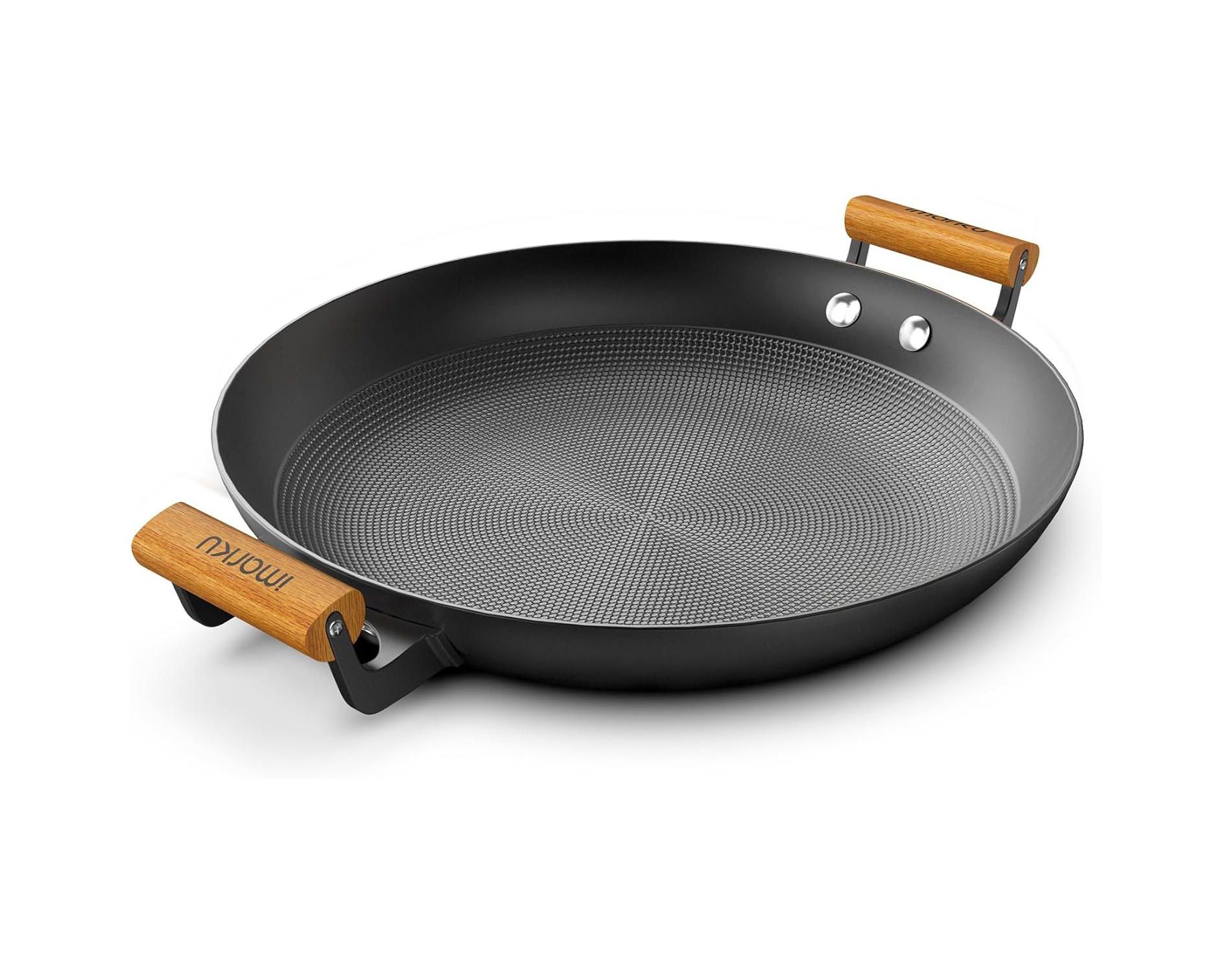imarku Non Stick Frying Pan, 14 Inch Large Cast Iron Skillets, Cooking Paella Pan with Stay Cool Handle, Nonstick Grill Pan Compatible with Cooktops