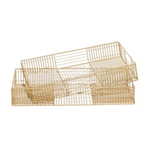 Set of 2 Metal Wire Tray Gold – CosmoLiving by Cosmopolitan: Iron Decorative Platters for Indoor Use, Not Food Safe - 1 of 4