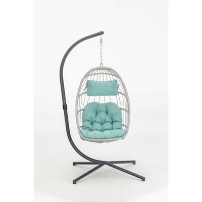 NicBex Outdoor Patio Wicker Hanging Egg Chair with Cushion and Stand for Patio Bedroom Porch Garden
