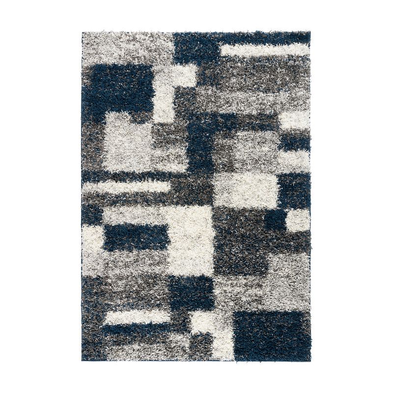 World Rug Gallery Distressed Modern Boxes Plush Shag Area Rug, 1 of 12