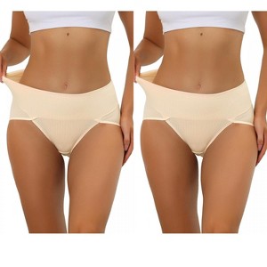 Allegra K Women's Hi-Cut Ribbed High Waist Tummy Control Available in Plus Size Briefs 2 Packs - 1 of 4