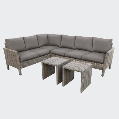 Leisure Made Canton 6pc Wicker Sectional in Gray Fabric