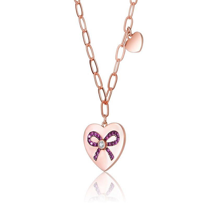 Stylish Kids/Young Teens 18K Rose Gold Plated Tie Ribbon on Heart Shaped Pendant, 2 of 4