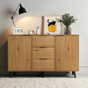 Mshliw 47.2" Sideboard Buffet Cabinet with 3 Drawers & 2 Doors, Wood Storage Cabinet for Dining Room, Kitchen, or Living Room, Natural Finish - 1 of 4