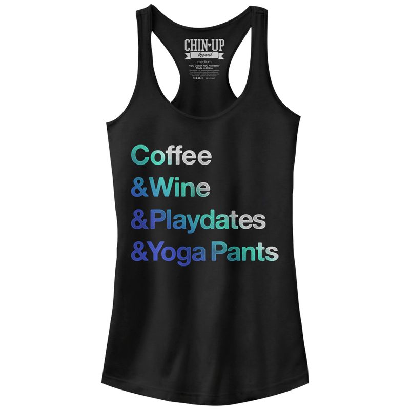 CHIN UP Coffee Wine Playdates Yoga Pants Racerback Tank Top, 1 of 5