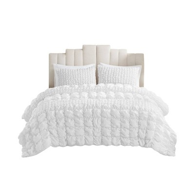 King White Ruched Microfiber Comforter Set