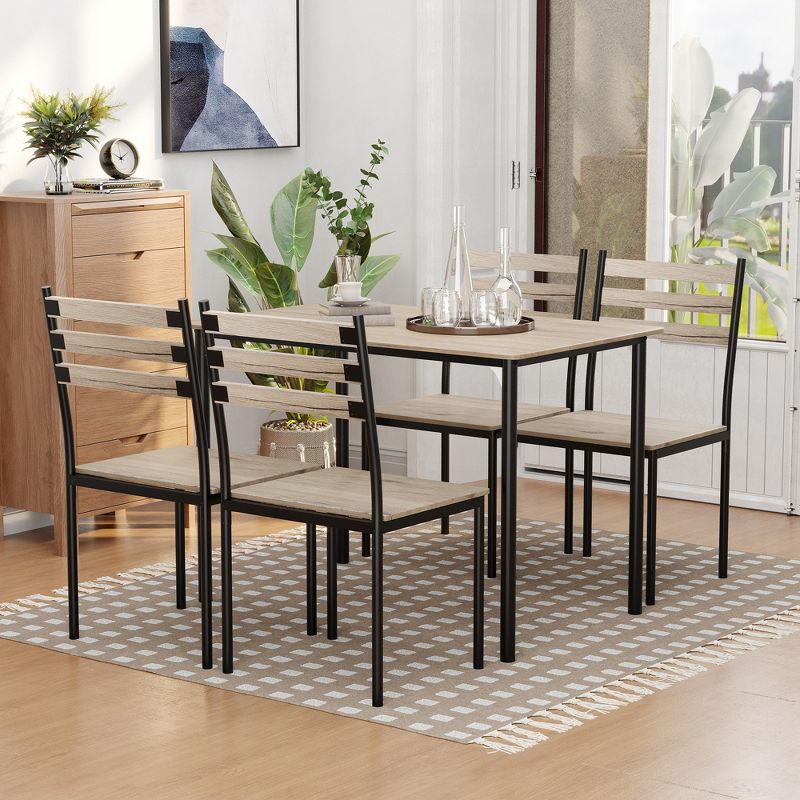 HOMCOM Modern 5-Piece Wooden Counter Dining Kitchen Table Set, 1 Table 4 Chairs Metal Legs, Suitable For Outdoors, 3 of 6