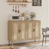 Rattan Cabinet with Power Outlet, Boho Sideboard Buffet with 4 Doors, with Adjustable Shelf for Hallway, Dining Room, Living Room, Bar - 3 of 4