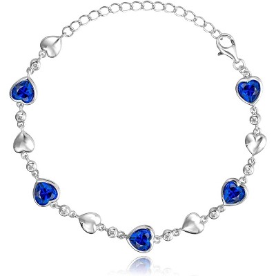 Five Heart Birthstone Tennis Bracelet, 925 Sterling Silver with Adjustable Extender, Anniversary Birthday Gift for Wife